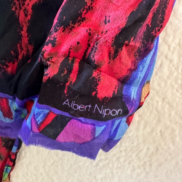 Albert Nipon Long Multicolored Silk Scarf - Picture 2 of 8